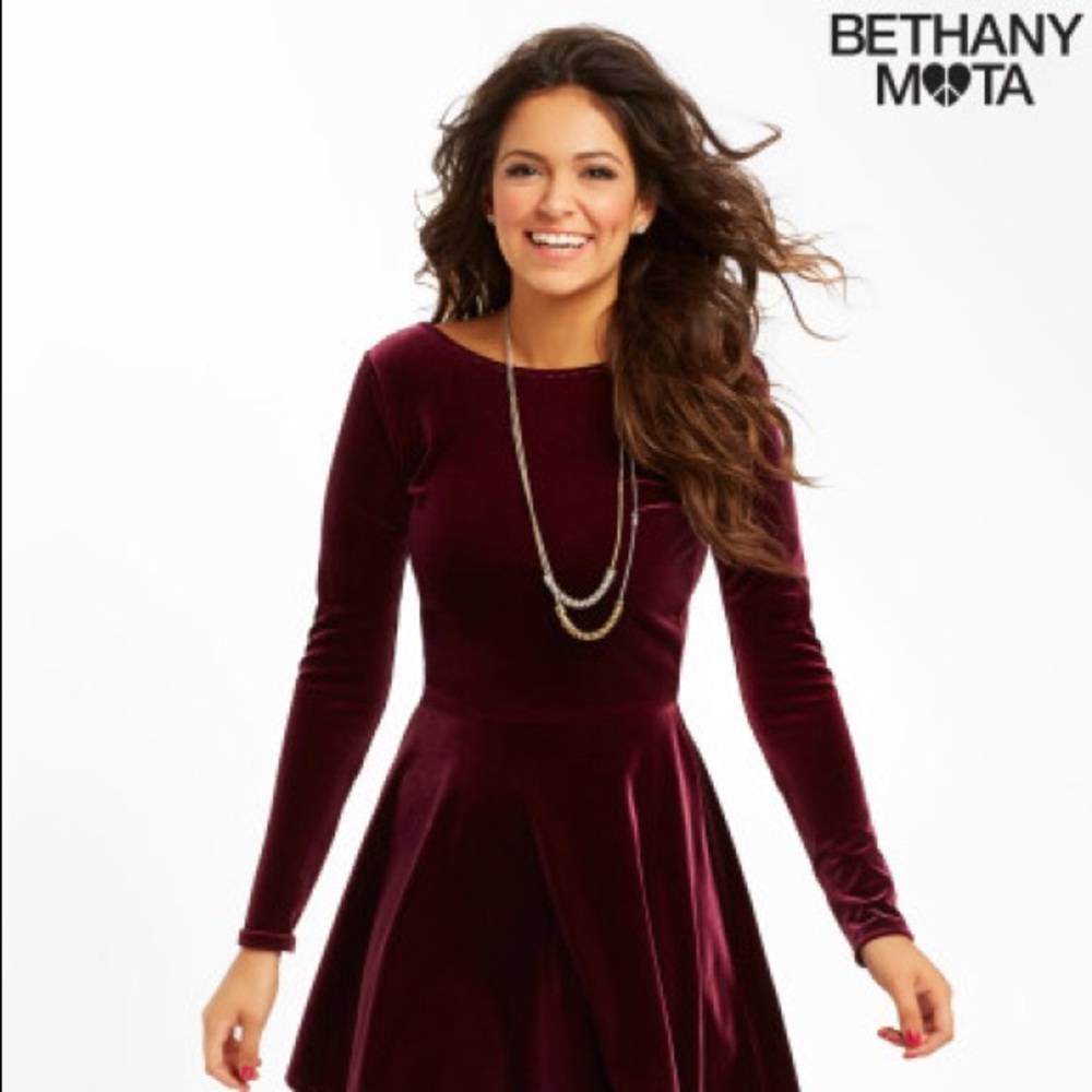 Aeropostale Bethany Mota Red Velvet Skater Dress